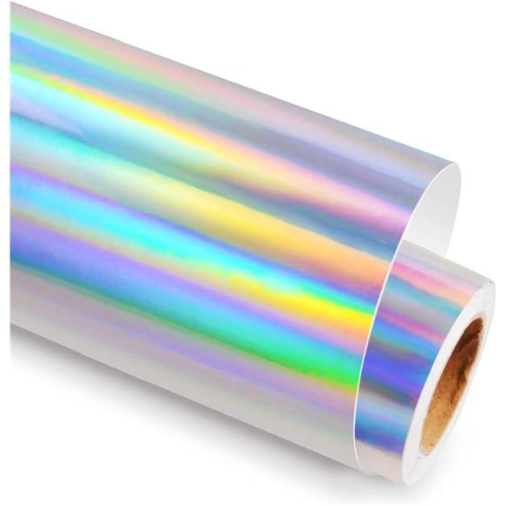 Sliver Holographic Vinyl,Holographic Silver Permanent Vinyl - 12" X 6FT Glossy